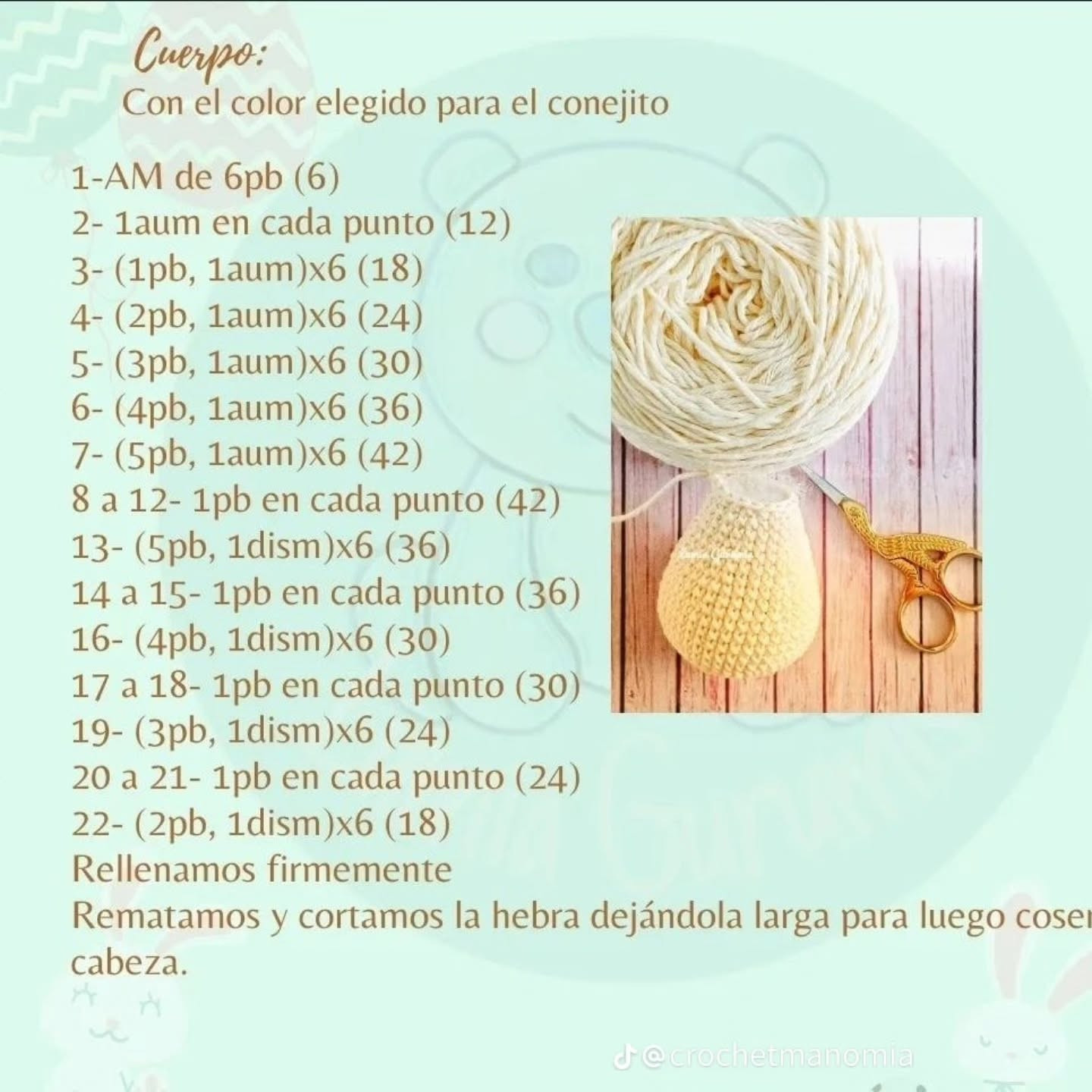 Patrón gratuito de amigurumi conejito de Pascua