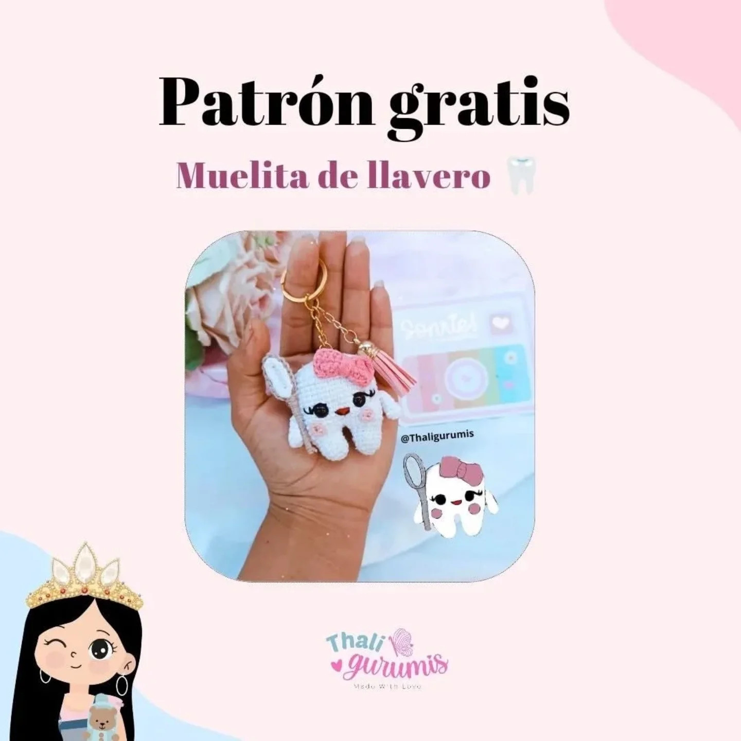 Patrón gratuito de llavero amigurumi de diente