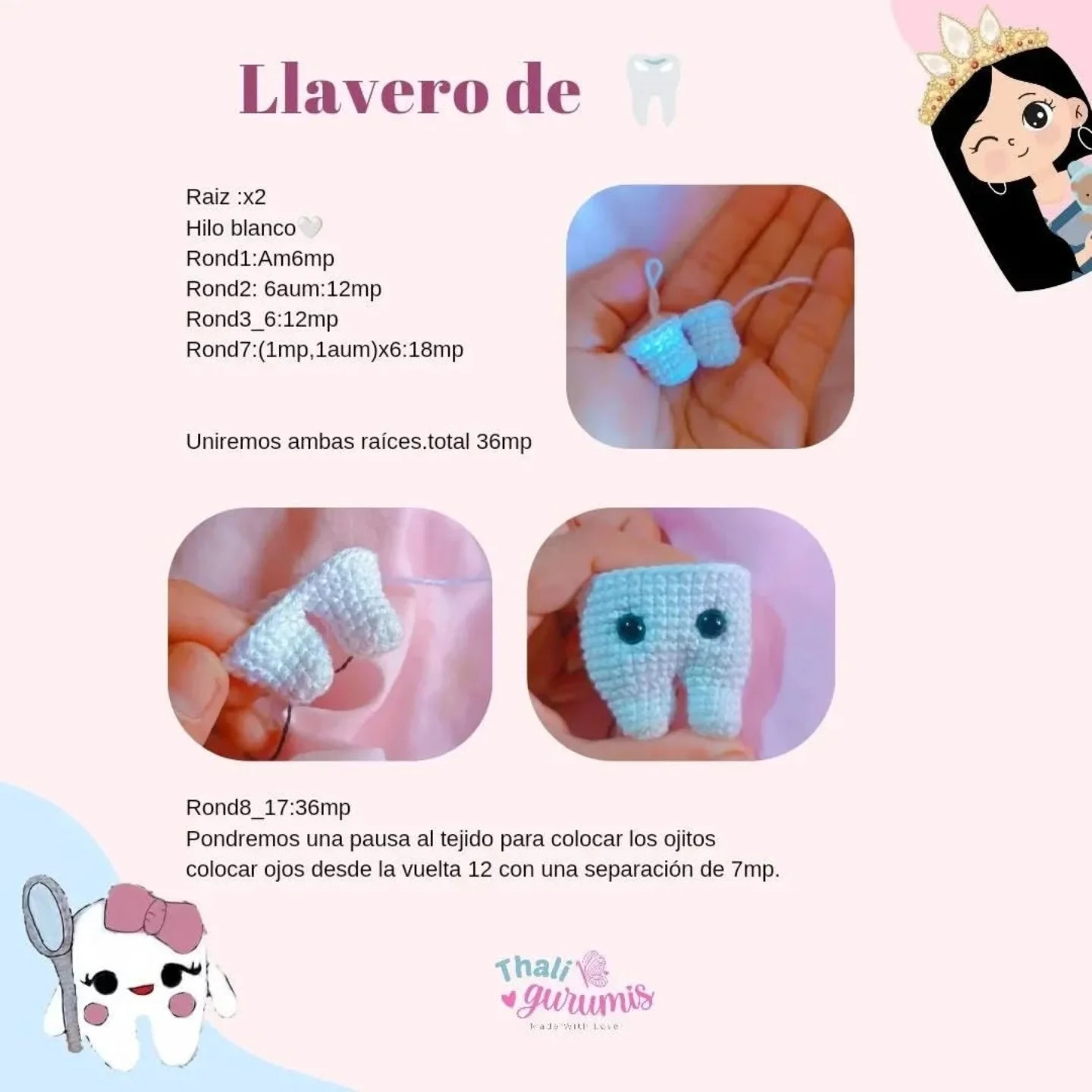 Patrón gratuito de llavero amigurumi de diente
