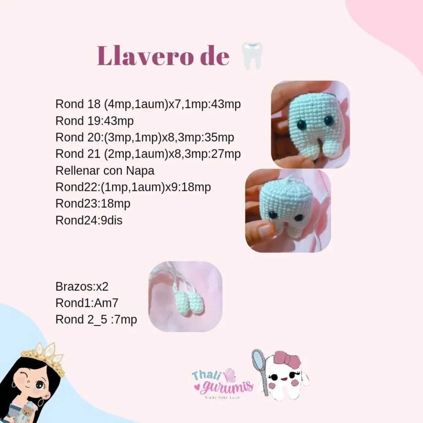 Patrón gratuito de llavero amigurumi de diente