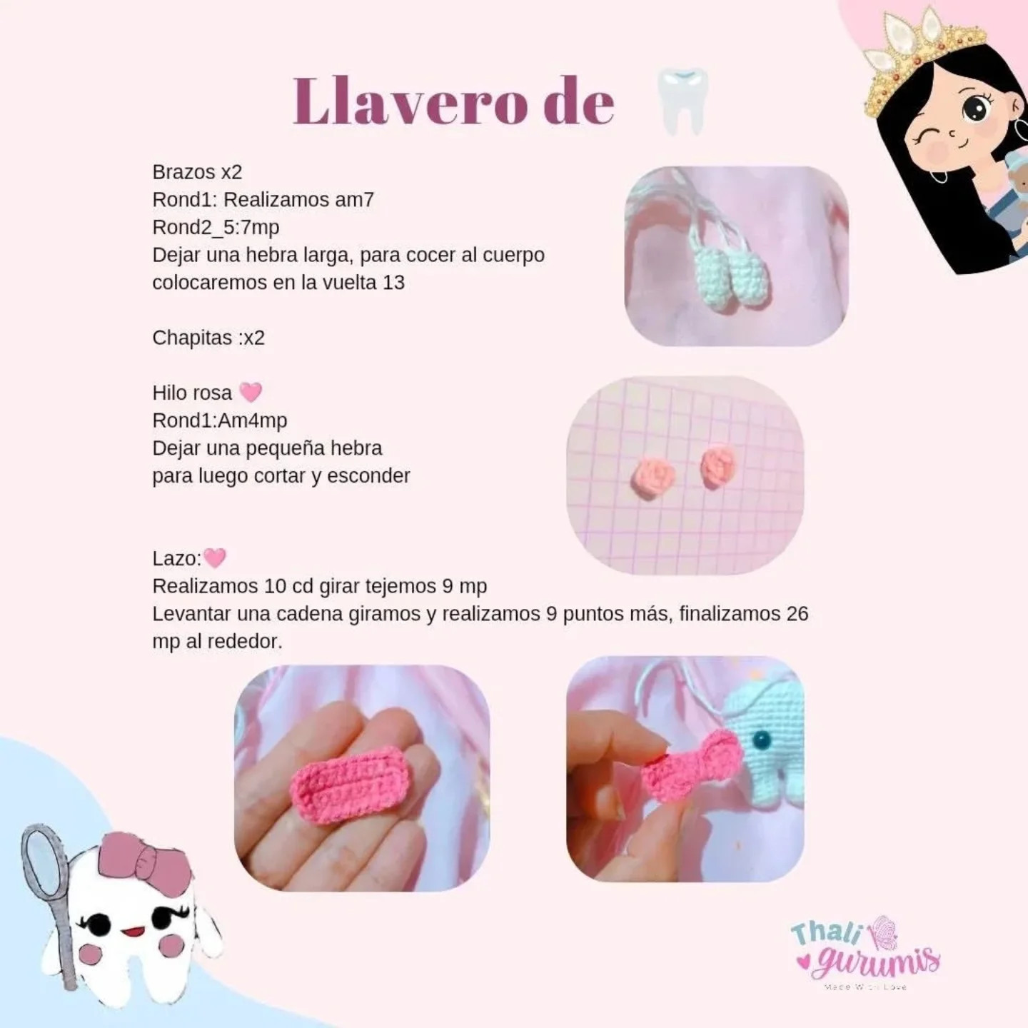 Patrón gratuito de llavero amigurumi de diente
