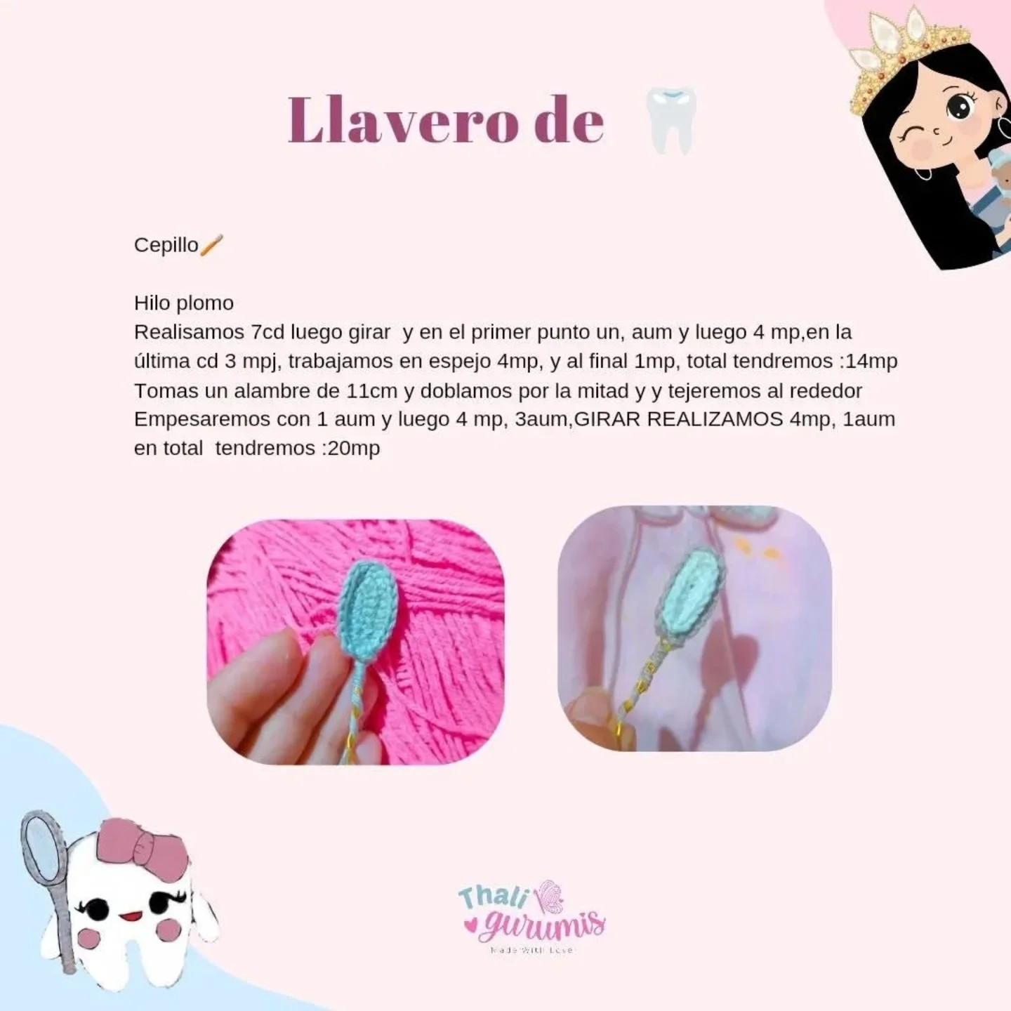 Patrón gratuito de llavero amigurumi de diente