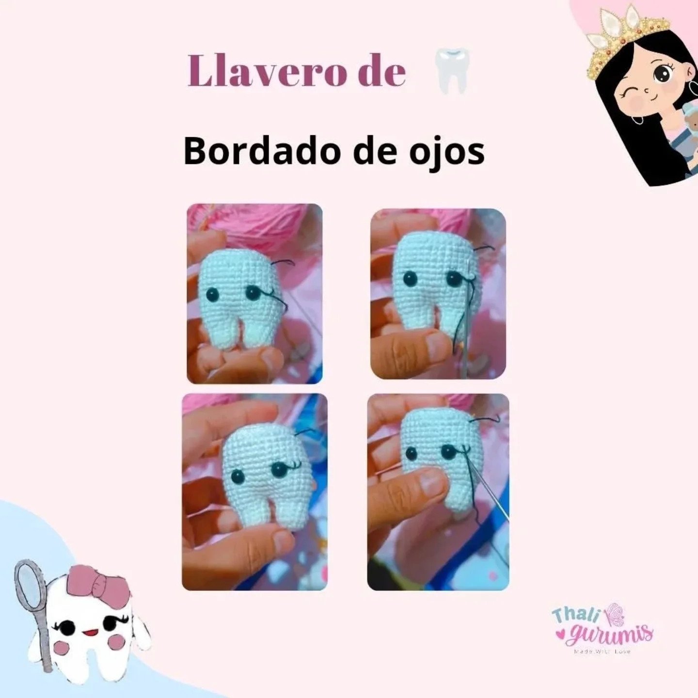 Patrón gratuito de llavero amigurumi de diente