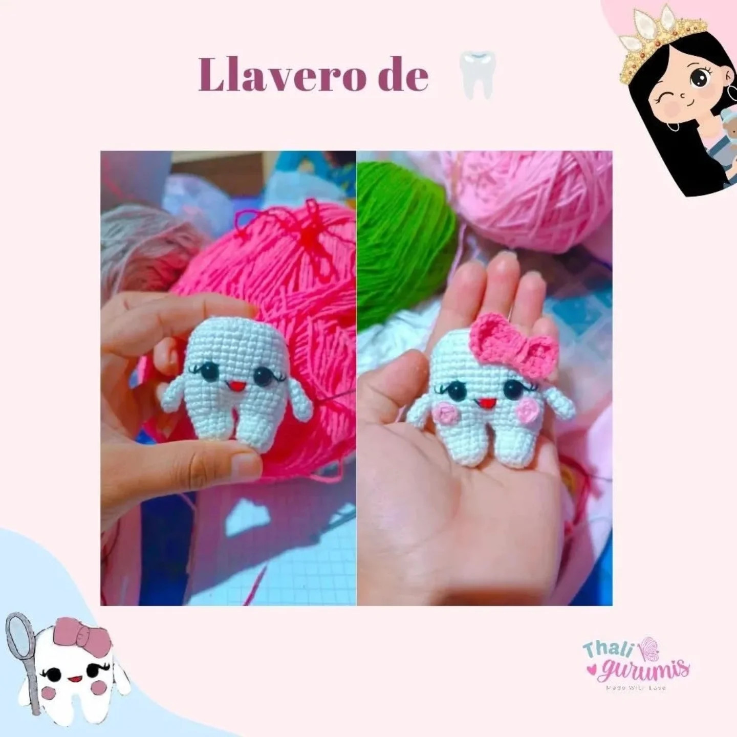 Patrón gratuito de llavero amigurumi de diente