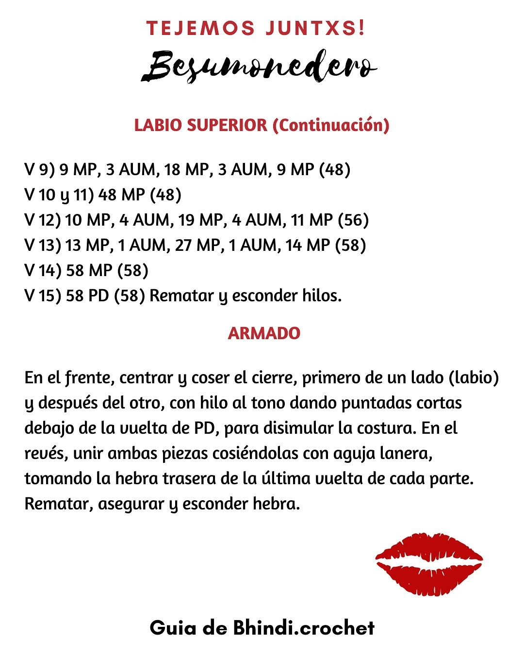Patrón gratuito de monedero con forma de labios