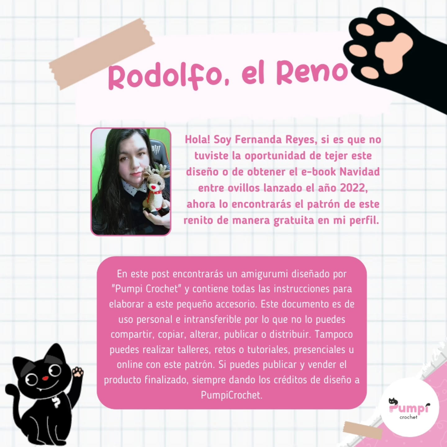 Patrón gratuito de Rodolfo el reno amigurumi