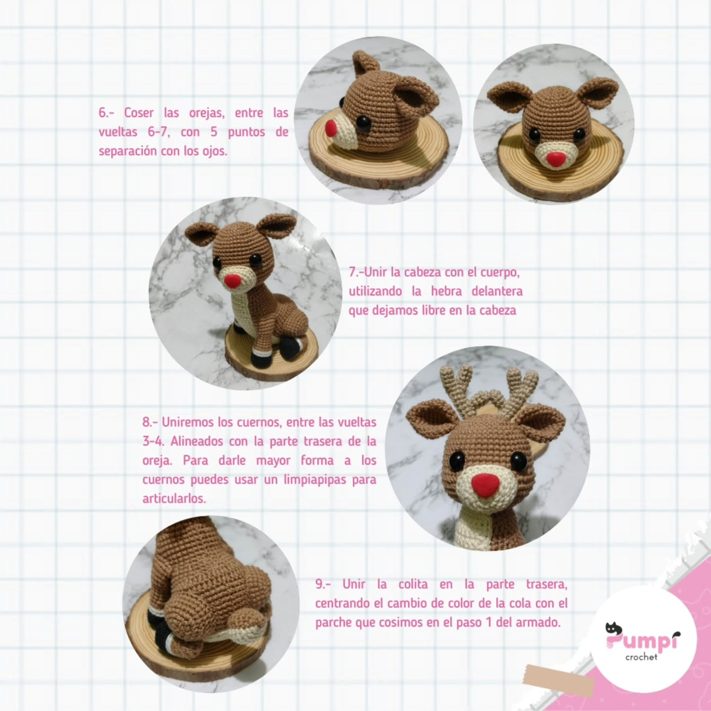 Patrón gratuito de Rodolfo el reno amigurumi