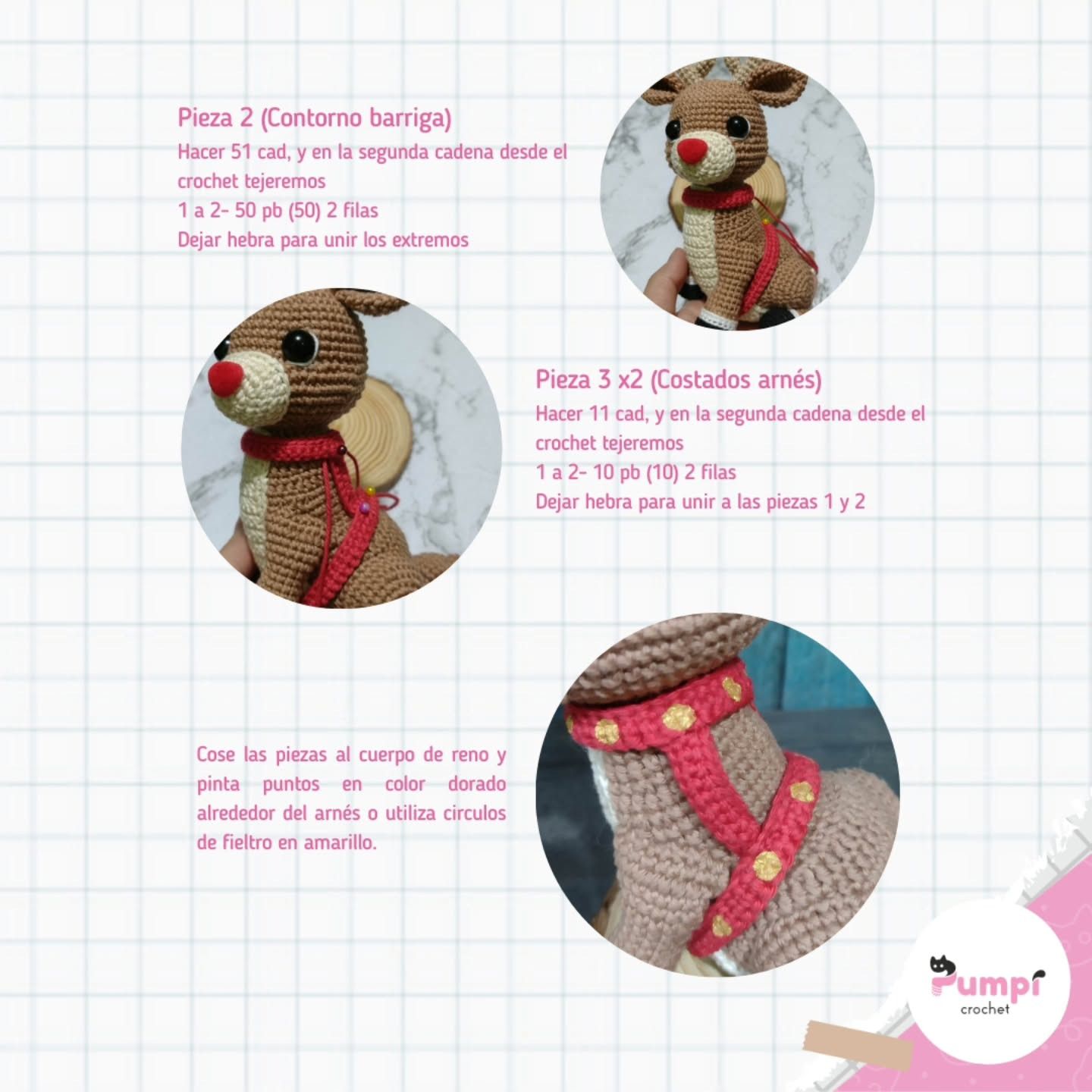 Patrón gratuito de Rodolfo el reno amigurumi