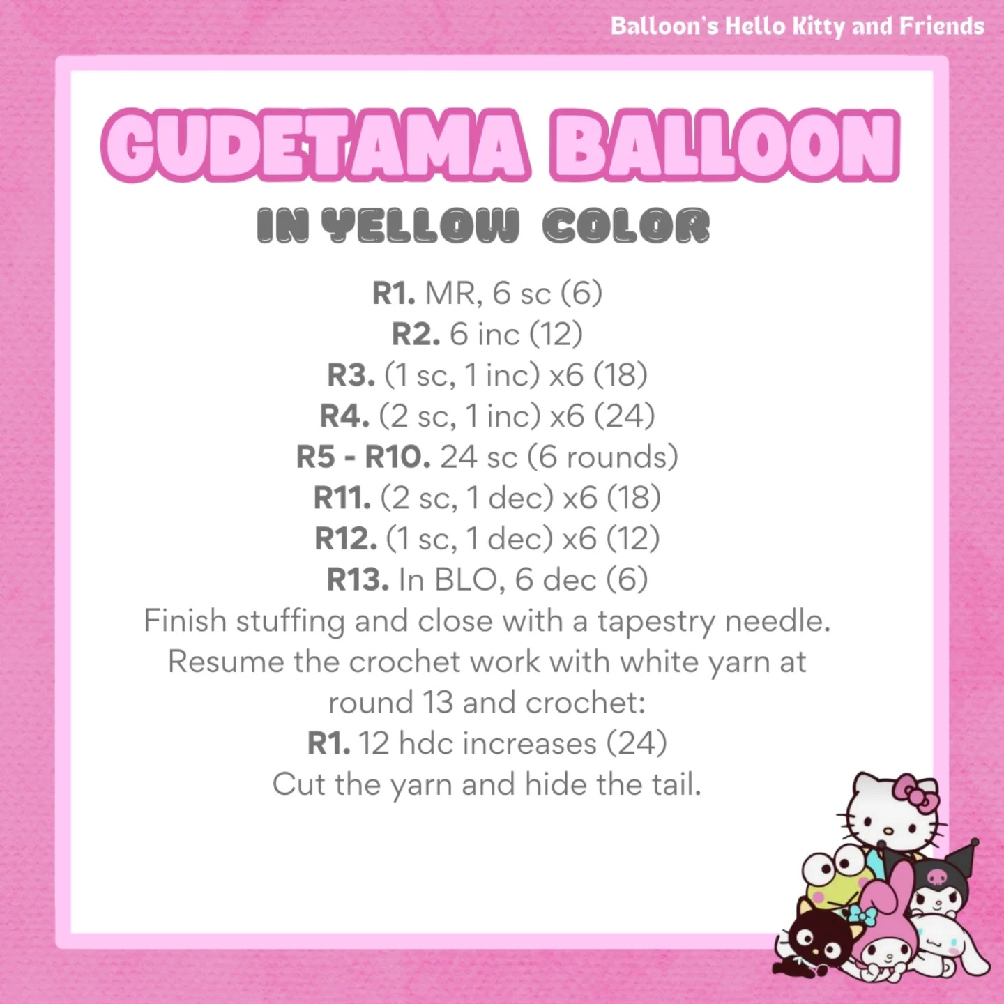 Patrón gratuito: Gudetama globo amigurumi