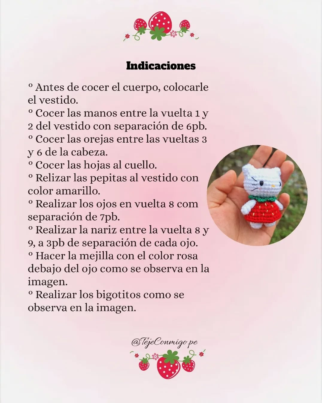 Patrón gratuito: Mini Kitty Fresita amigurumi