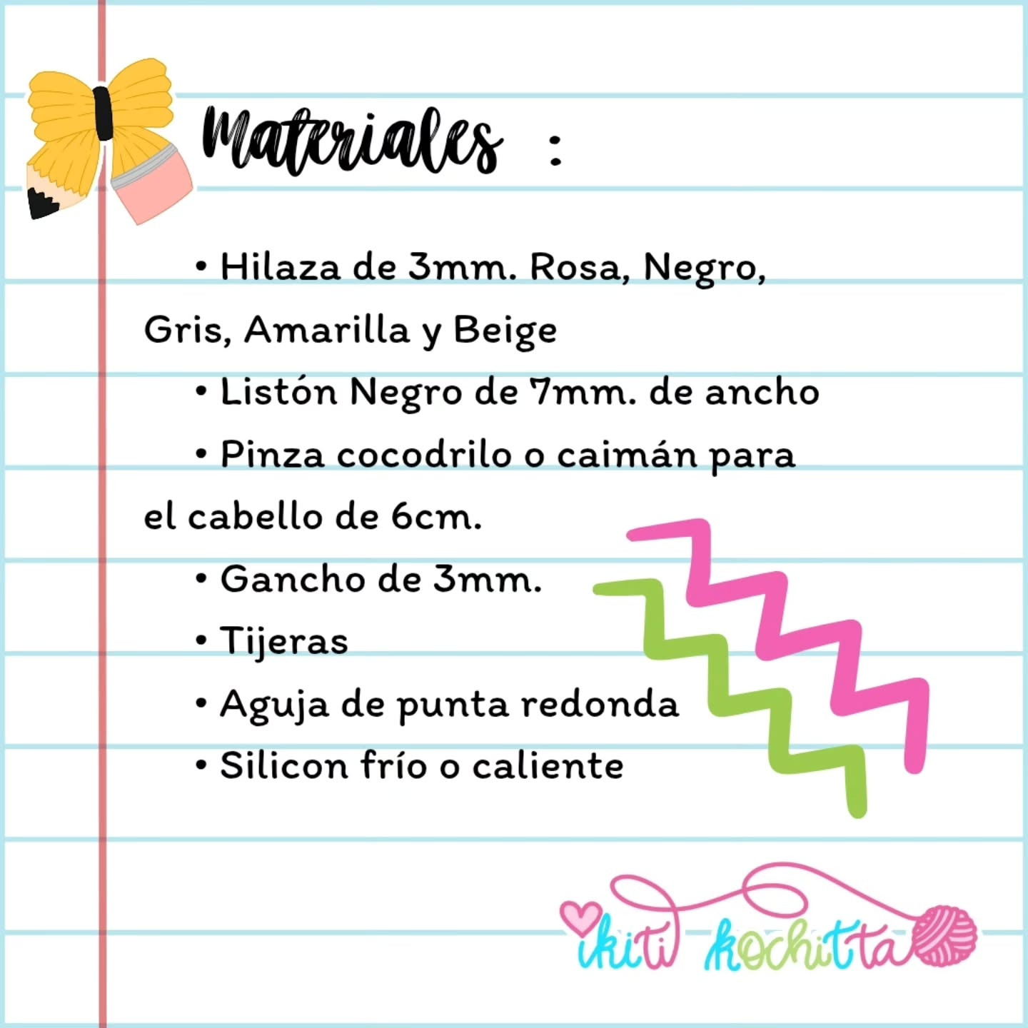 Patrón gratuito: Moño Lápiz Amigurumi
