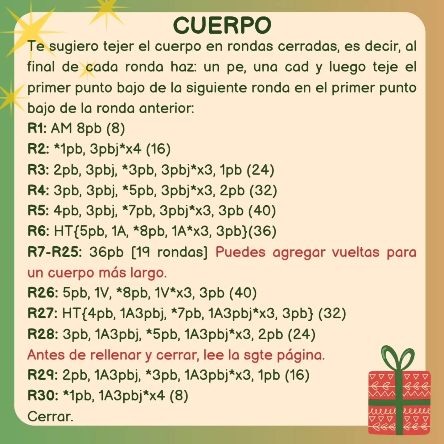 Patrón Gratuito: Salchicha Navideña Amigurumi, Parte 1