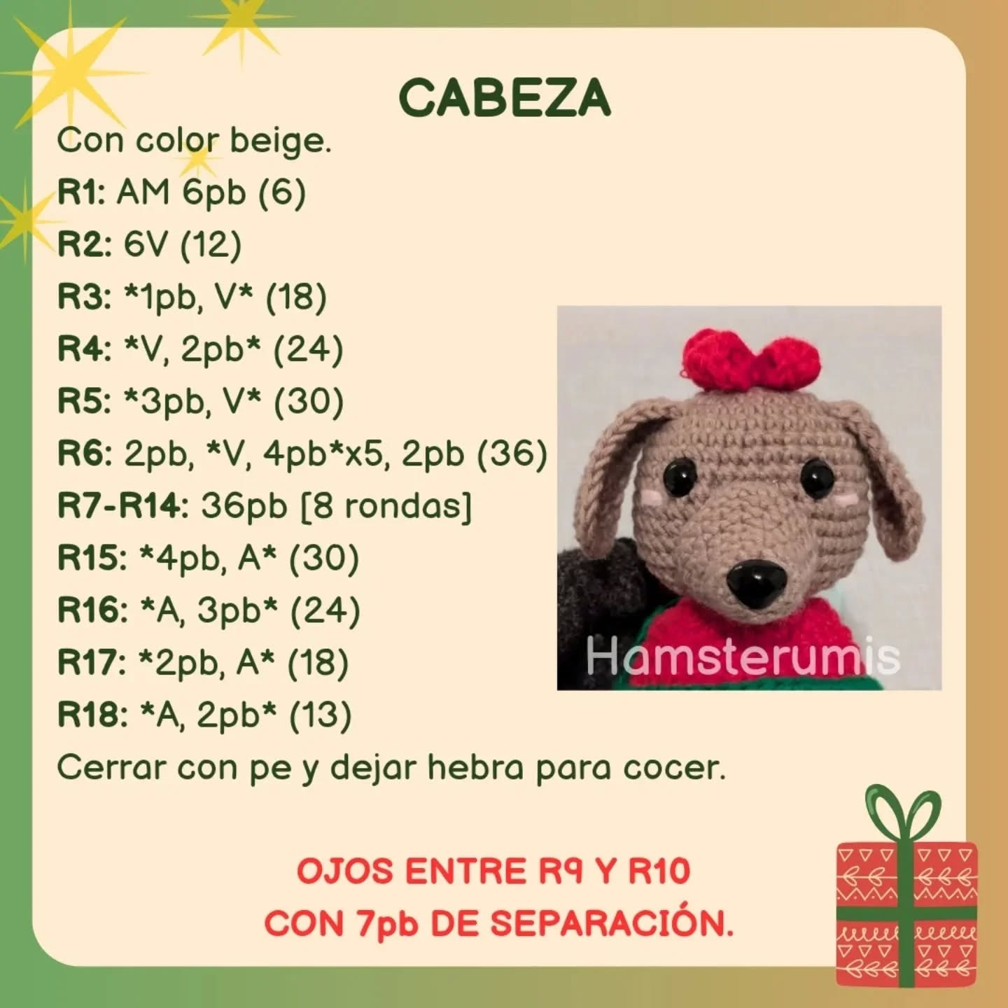 Patrón Gratuito: Salchicha Navideña Amigurumi, Parte 1