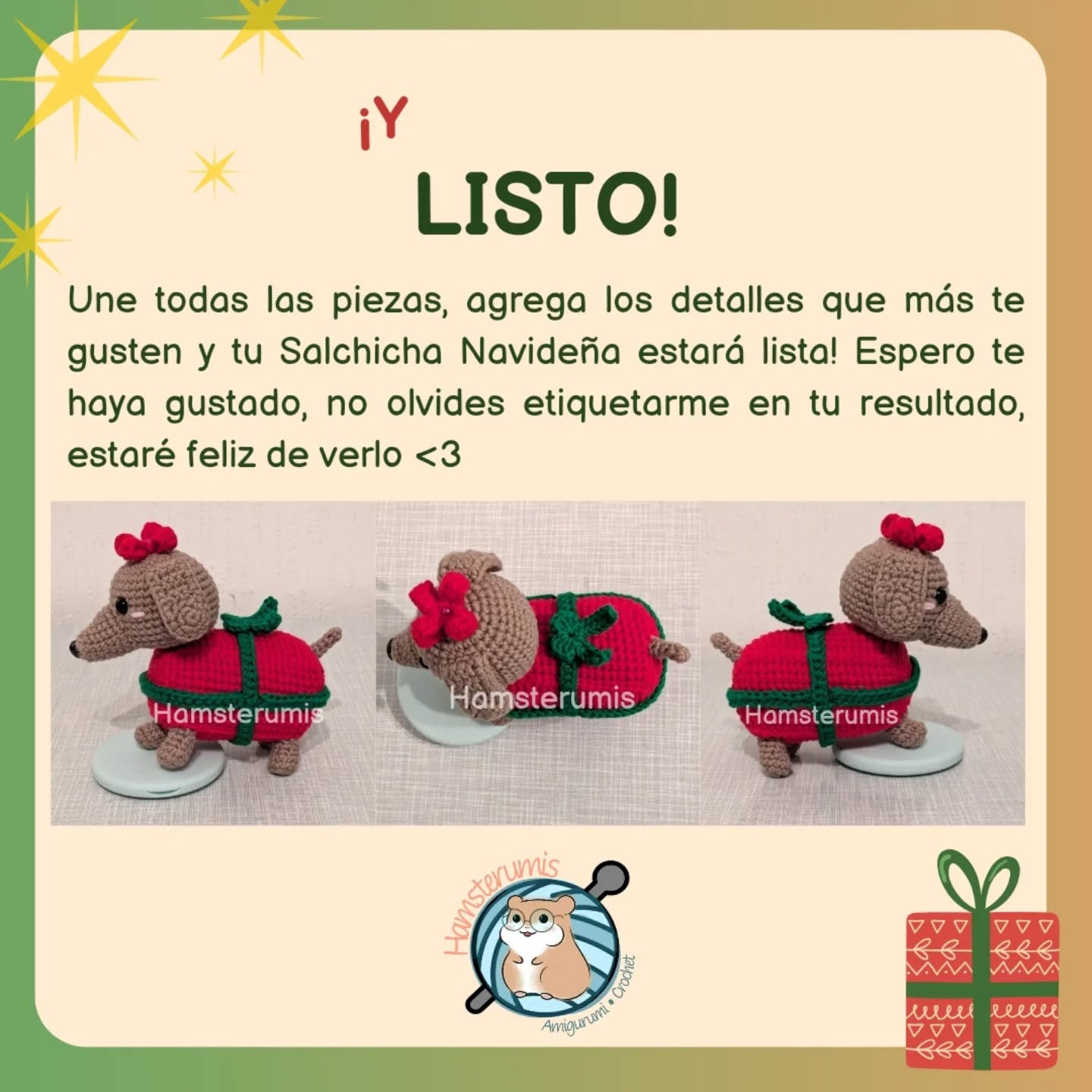 Patrón Gratuito: Salchicha Navideña Amigurumi, Parte 1