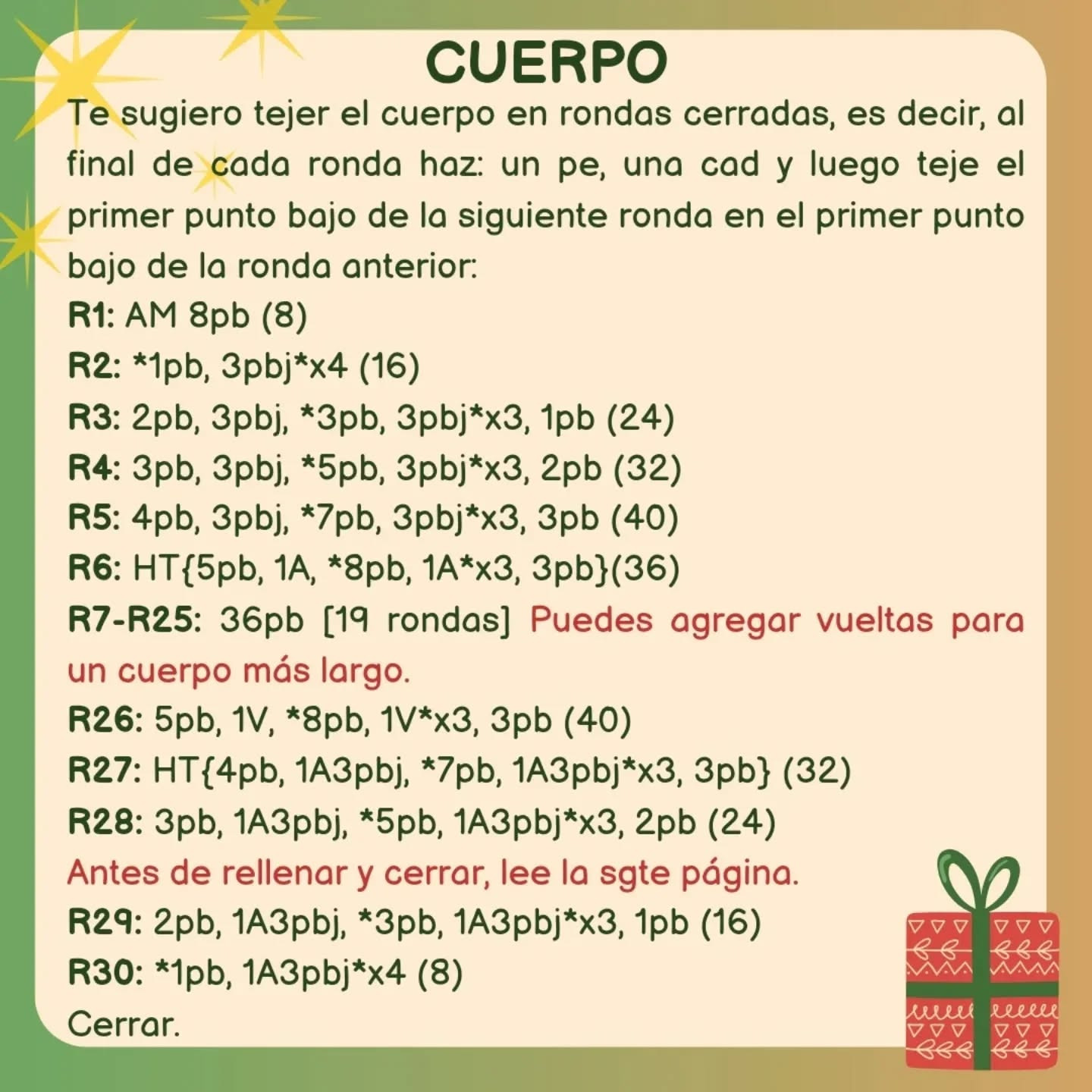 Patrón Gratuito: Salchicha Navideña Amigurumi, Parte 1