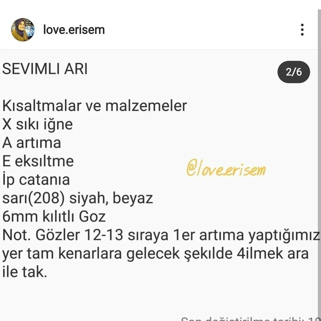 Sevimli Arı Amigurumi Tığ İşi Tarifi