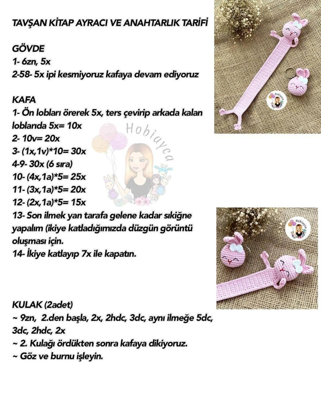 Sevimli Tavşan Kitap Ayracı ve Anahtarlık Tığ İşi Tarifi