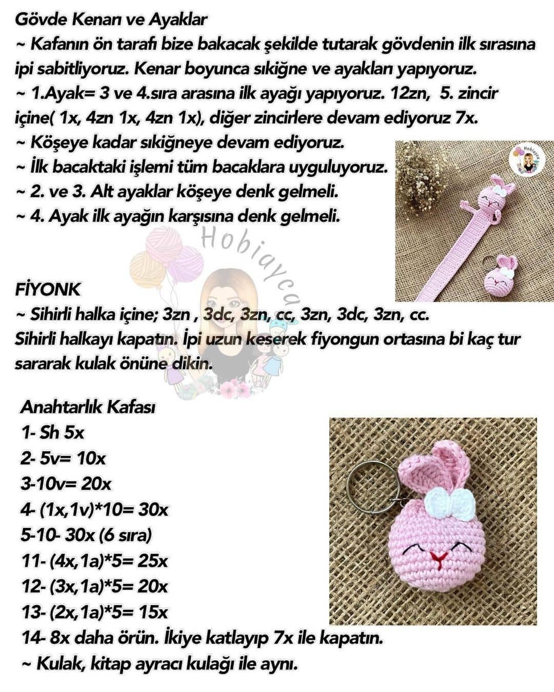 Sevimli Tavşan Kitap Ayracı ve Anahtarlık Tığ İşi Tarifi