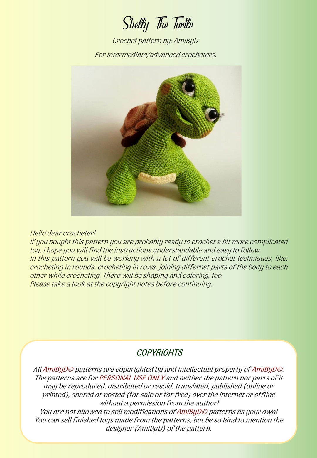 Shelly the Turtle Crochet Pattern