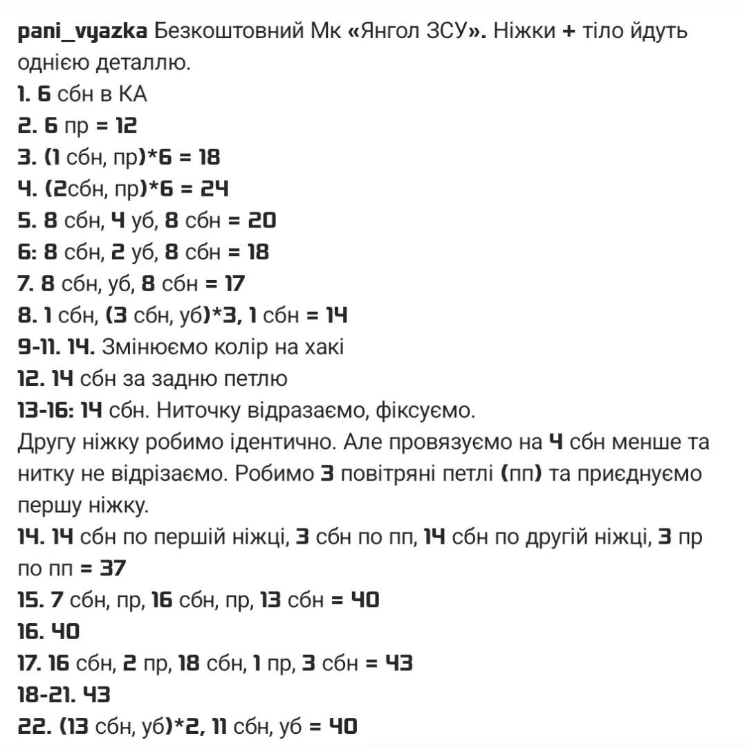 Схема в'язання ангела-воїна