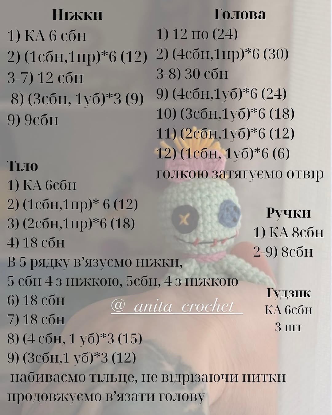 Схема в'язання гачком ляльки Скрамп