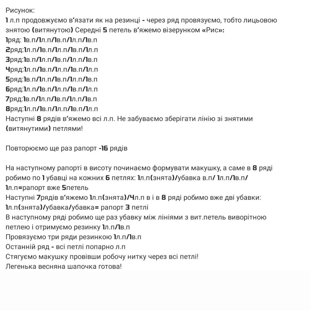 Схема в'язання шапки: проста та елегантна.