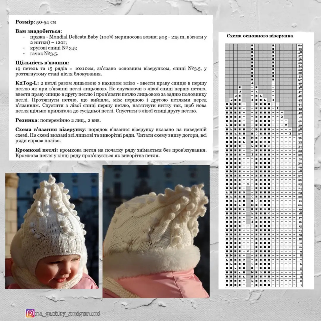 Схема в’язання шапочки з помпонами