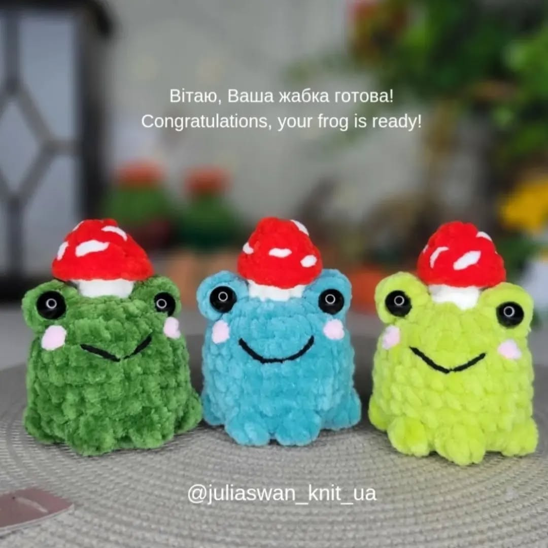 Схема в'язання жабок з грибами