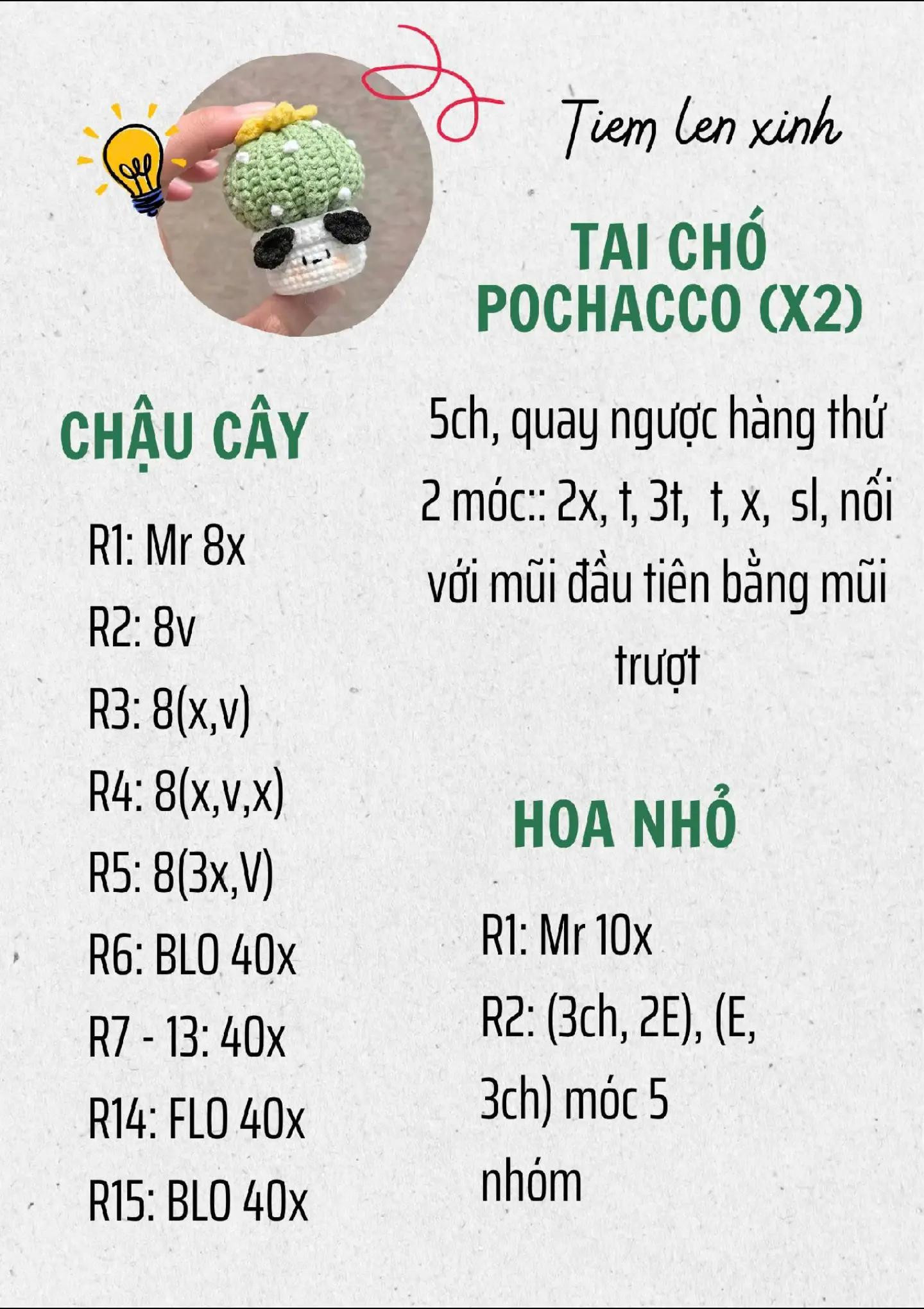 Sơ đồ móc len chậu cây xương rồng dễ thương