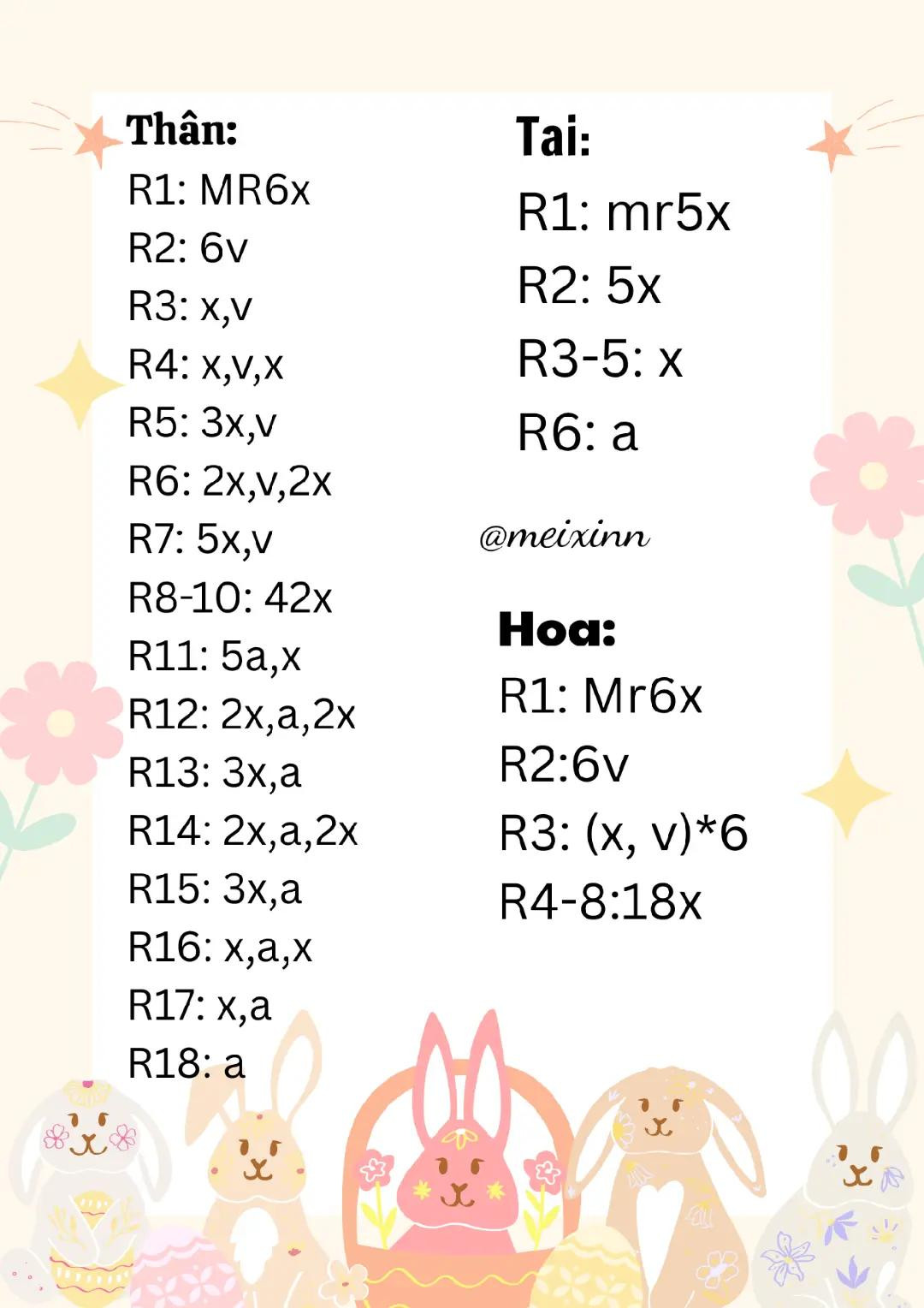 Sơ đồ móc len thỏ và hoa Tulip dễ thương