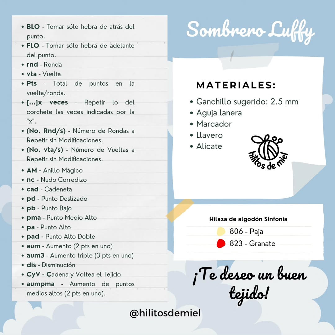 Sombrero Luffy: patrón de crochet gratis