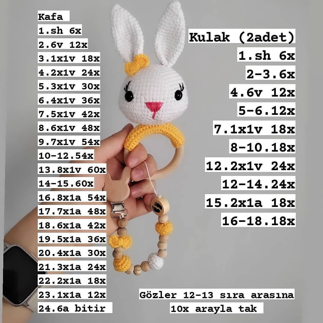 Tavşan diş kaşıyıcı çıngırak amigurumi tarifi
