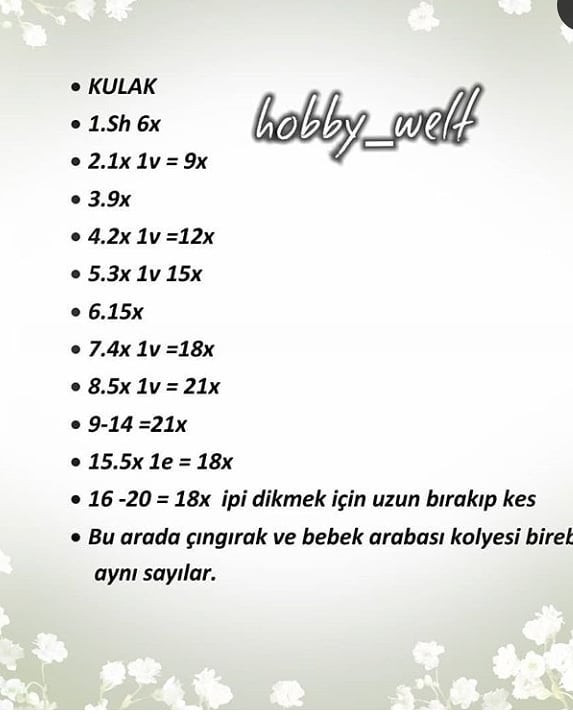 Tavşanlı Bebek Oyuncak Seti Şeması