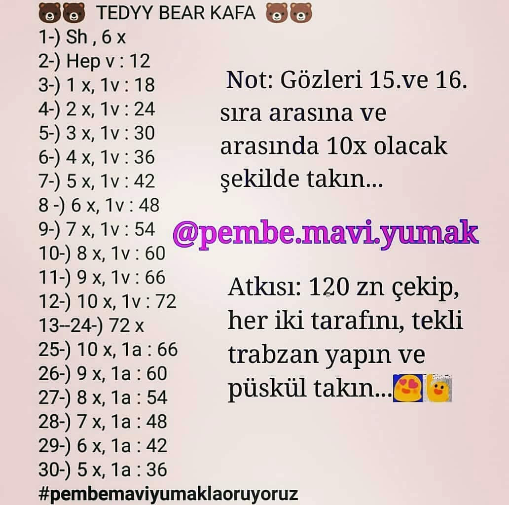 Tığ işi ayı yapımı şeması