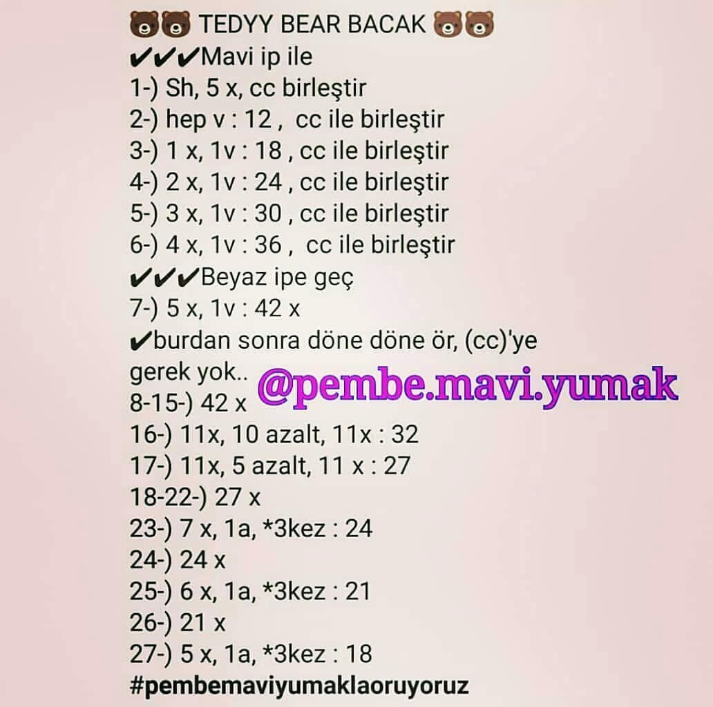 Tığ işi ayı yapımı şeması