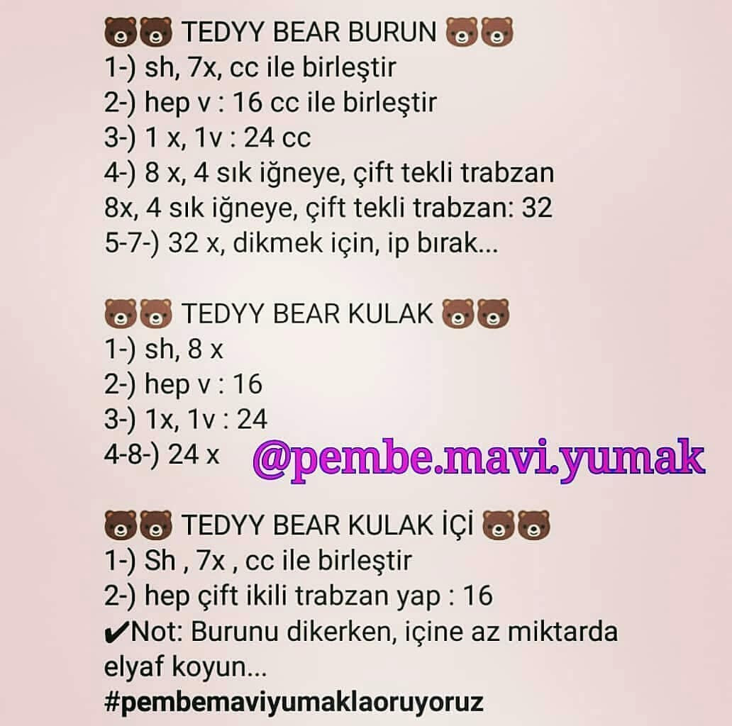 Tığ işi ayı yapımı şeması