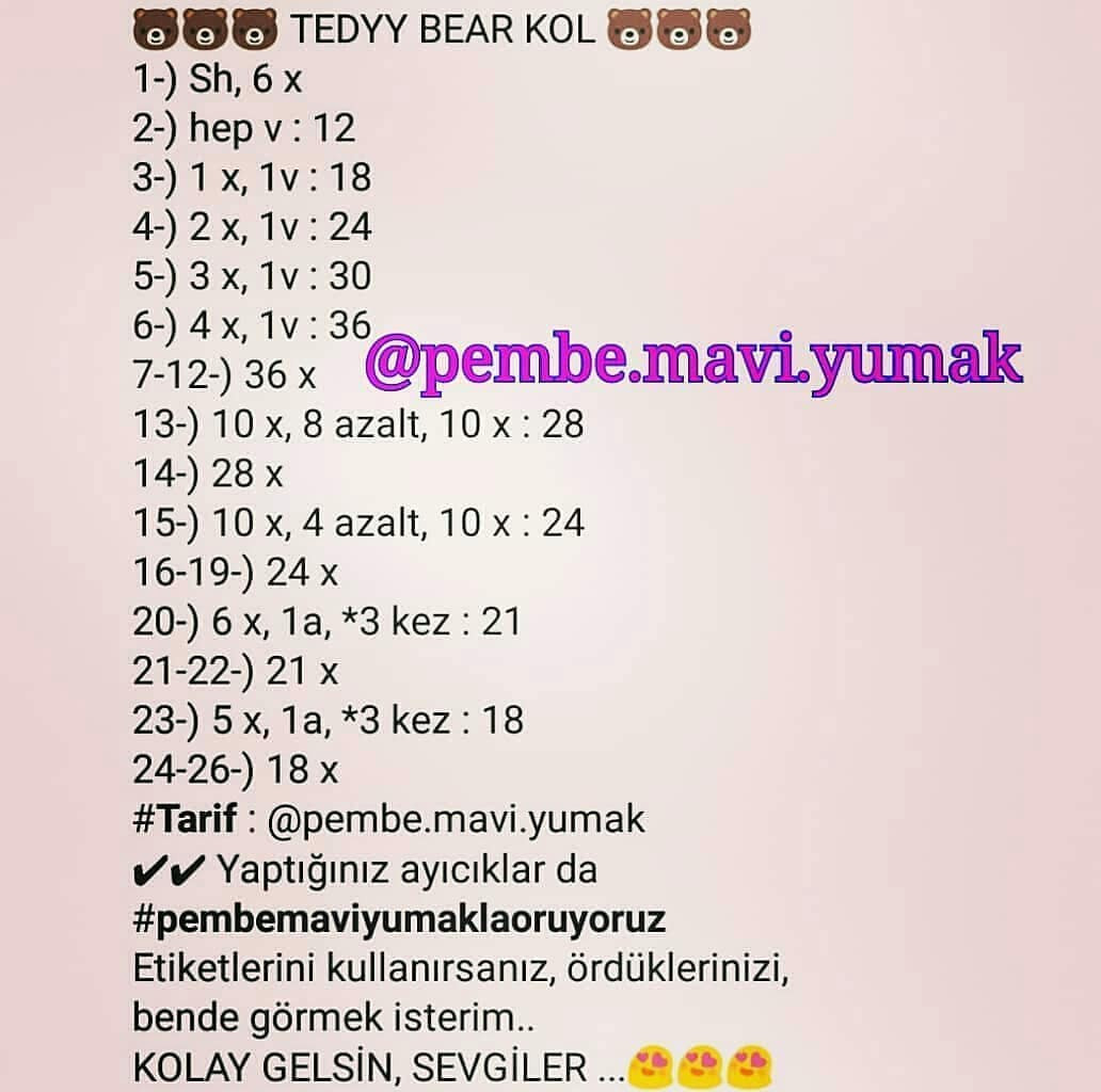 Tığ işi ayı yapımı şeması