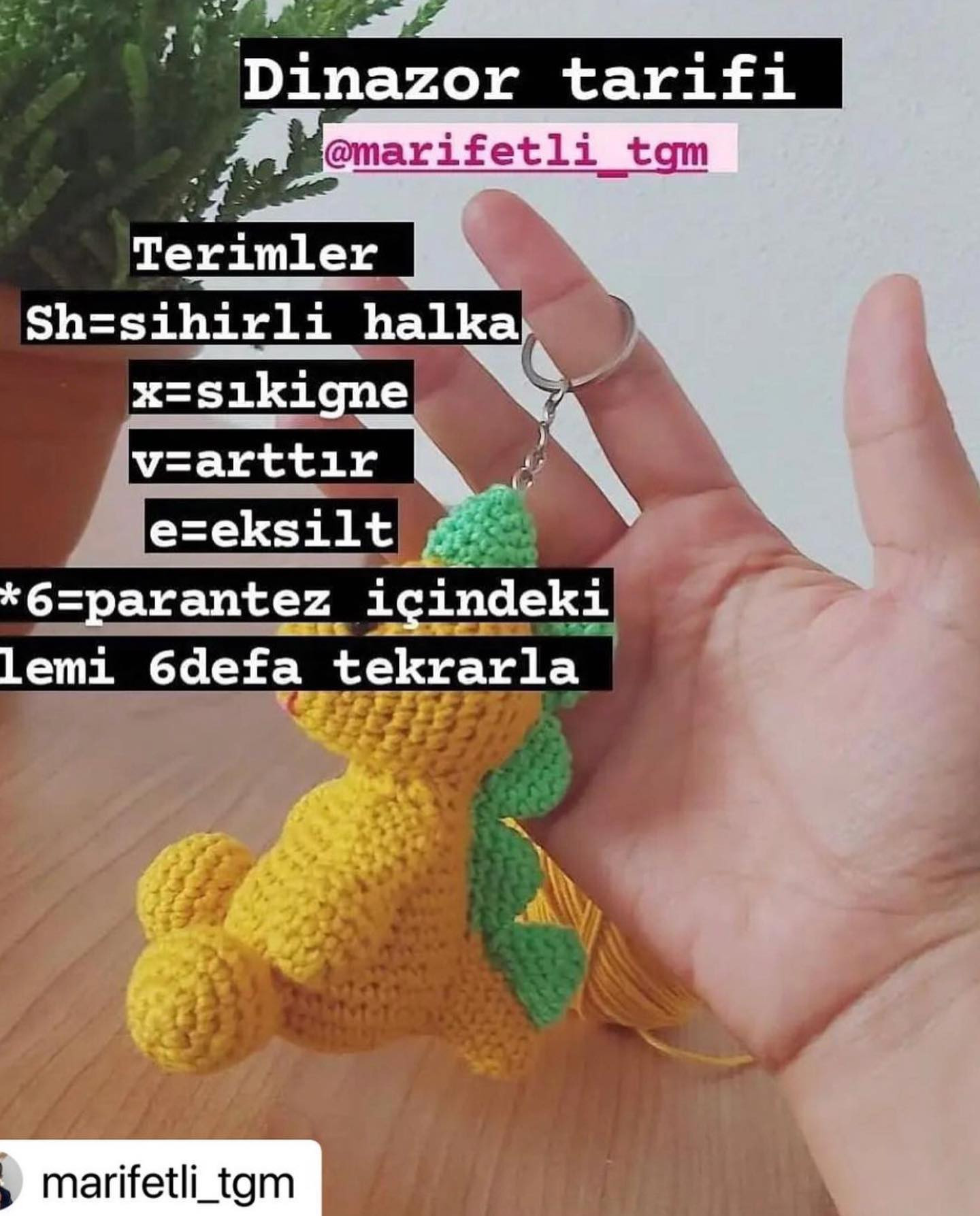 Tığ işi Dinozor Anahtarlık Şeması