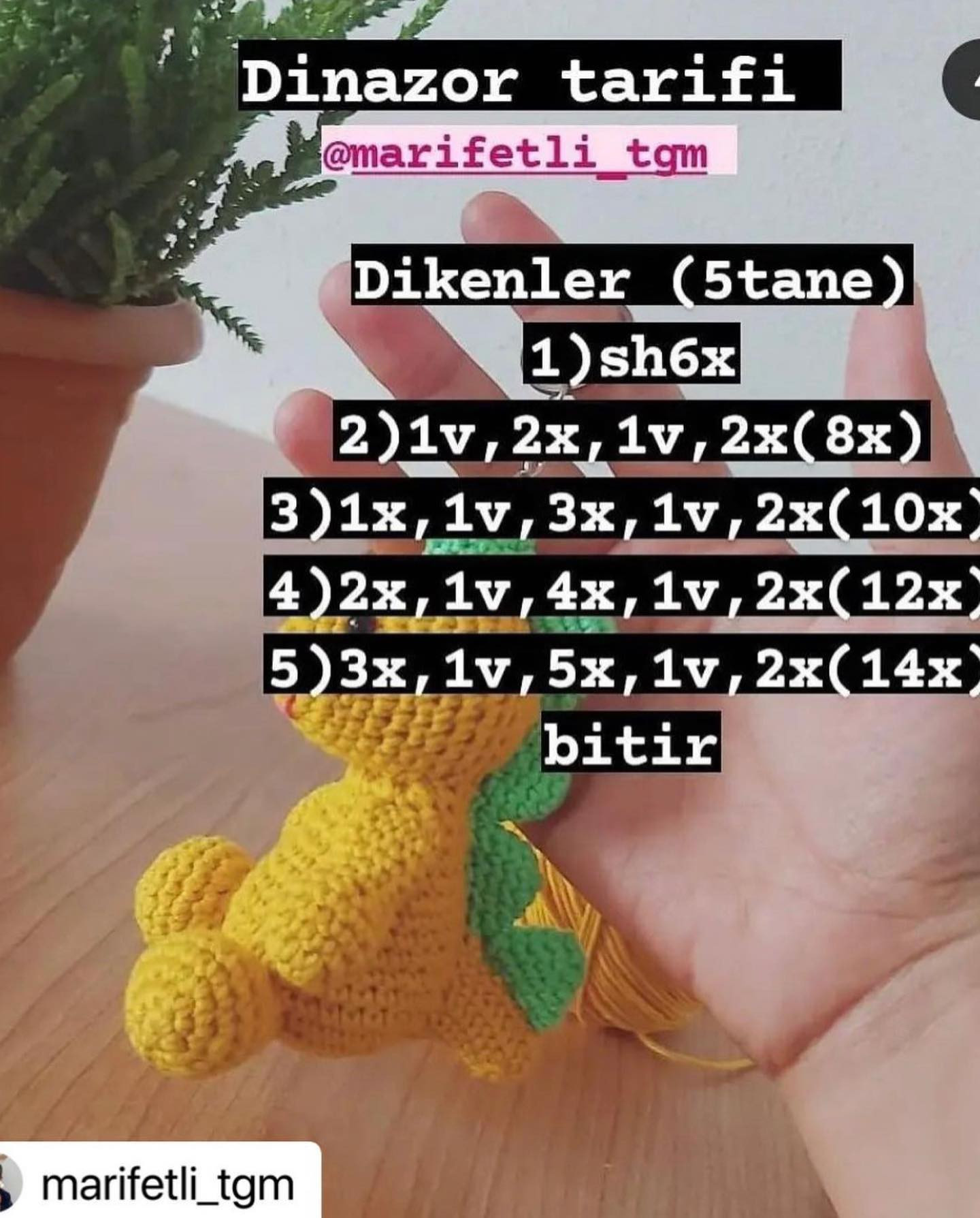 Tığ işi Dinozor Anahtarlık Şeması