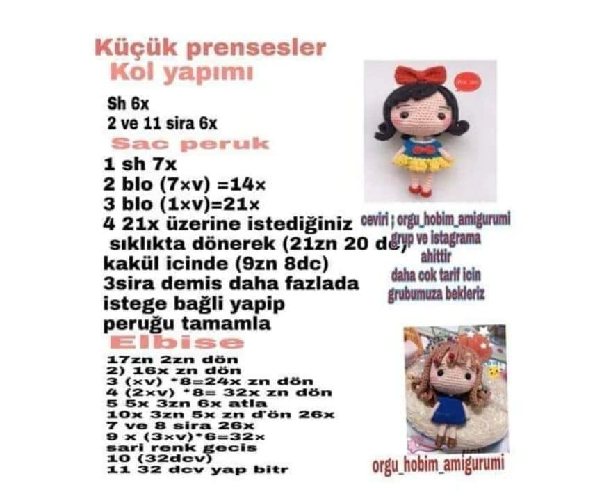 Tığ İşi Prenses Bebekler Şeması