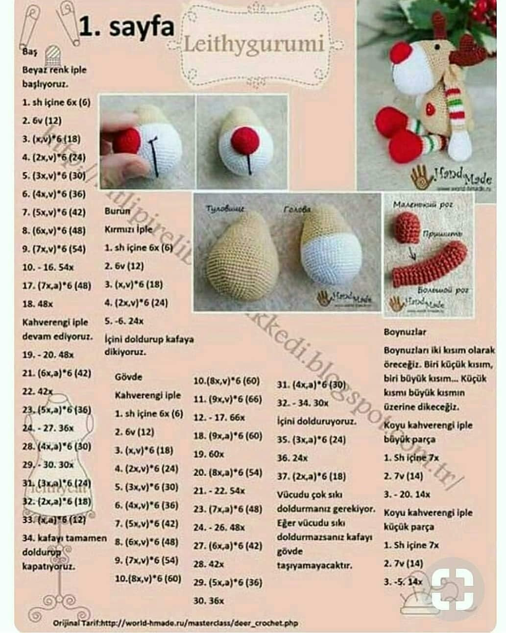 Tığ işi Ren Geyiği Şeması