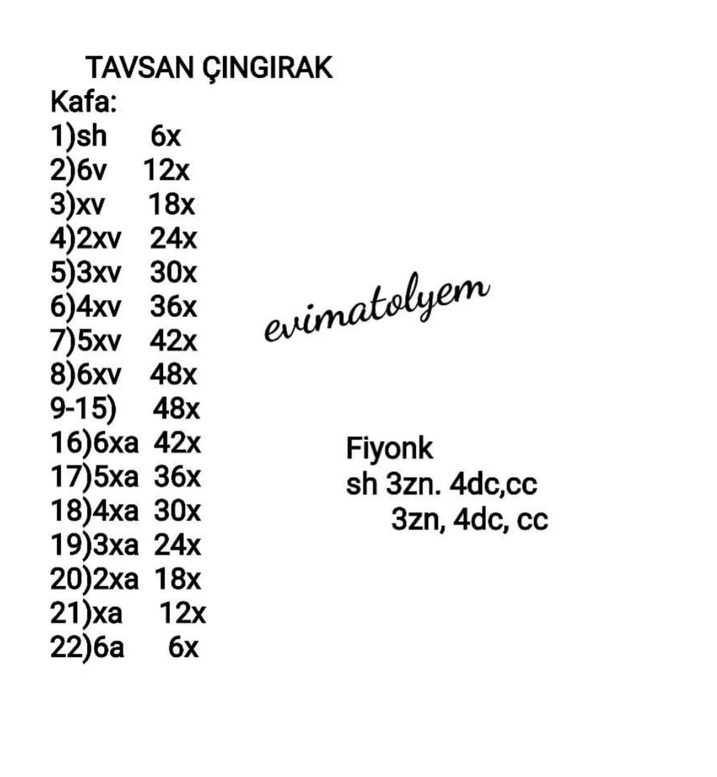 Tığ işi şeması: Kullanılan kısaltmalar ve anlamları