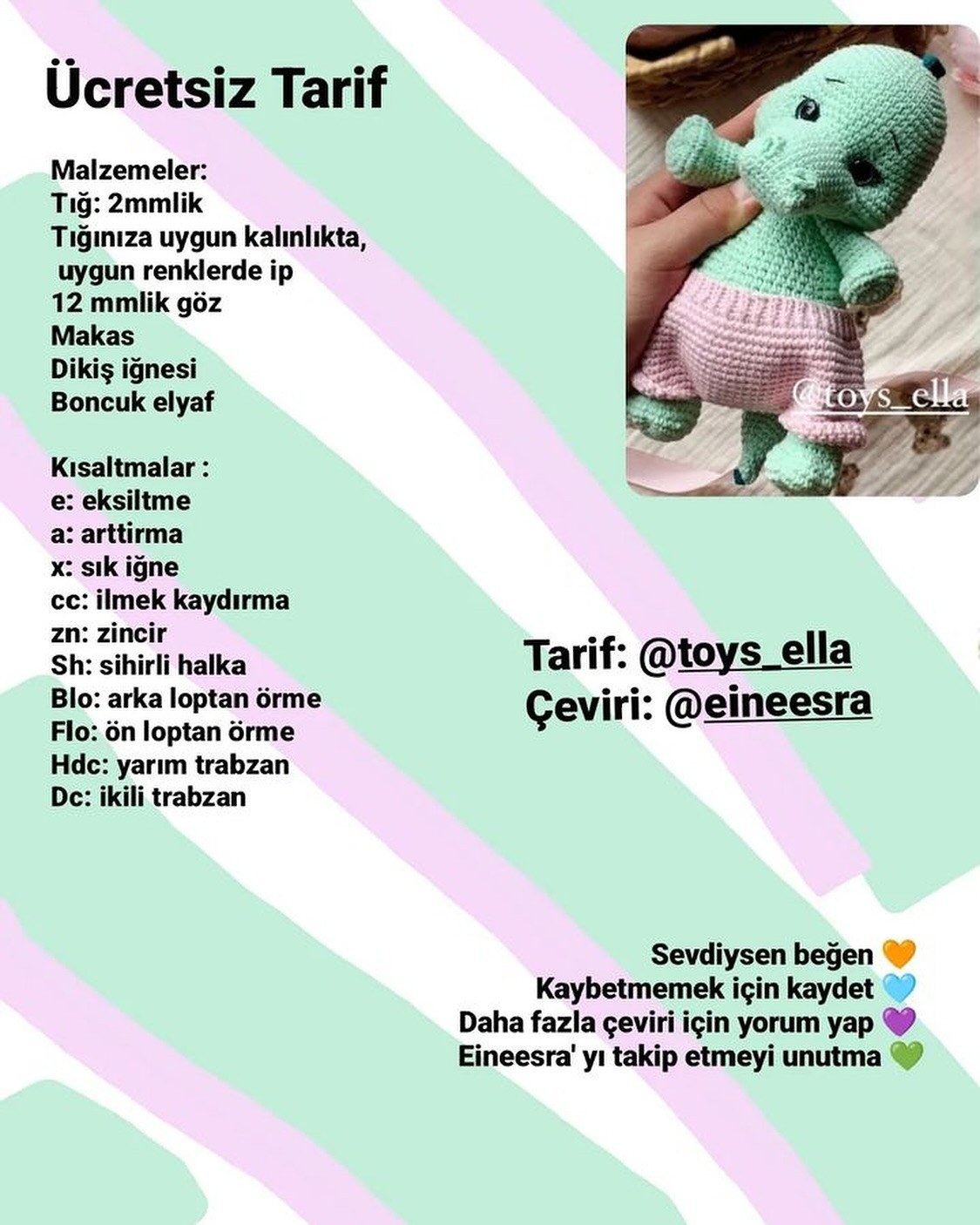 Tığ işi Sevimli Dinozor Şeması