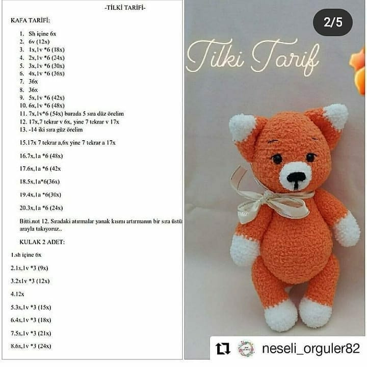 Tilki Amigurumi Tığ İşi Tarifi