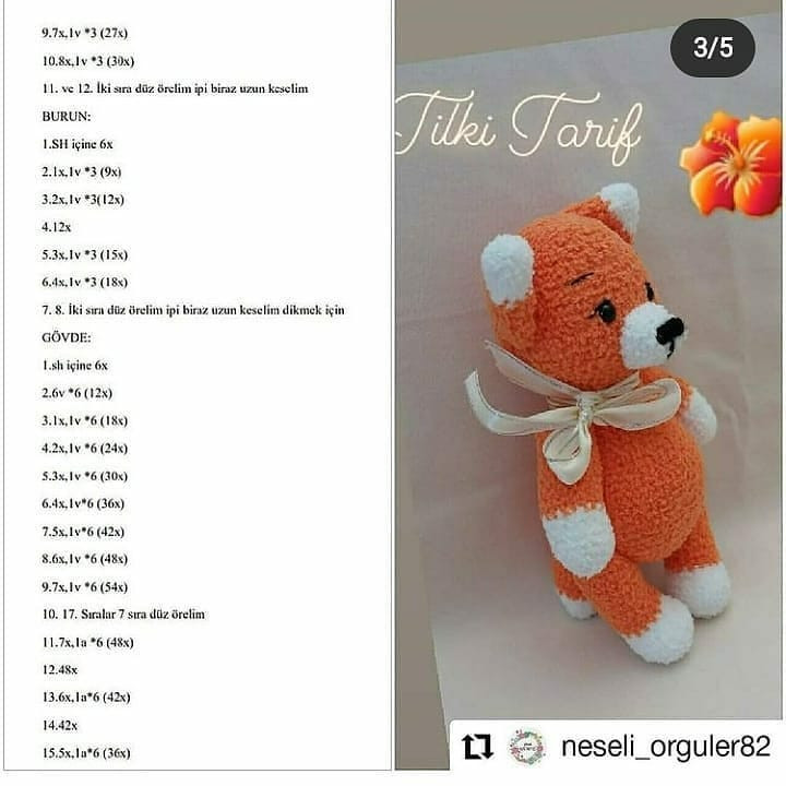 Tilki Amigurumi Tığ İşi Tarifi