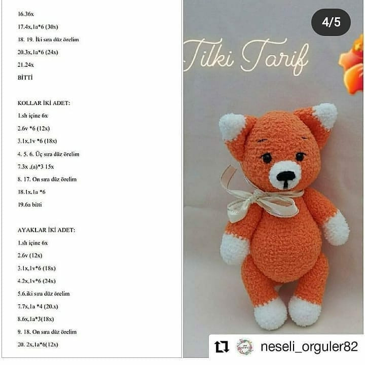 Tilki Amigurumi Tığ İşi Tarifi