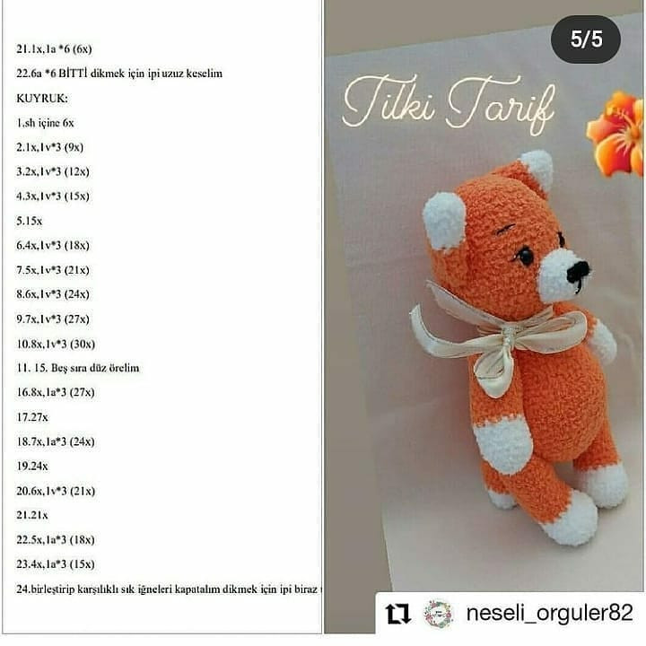 Tilki Amigurumi Tığ İşi Tarifi