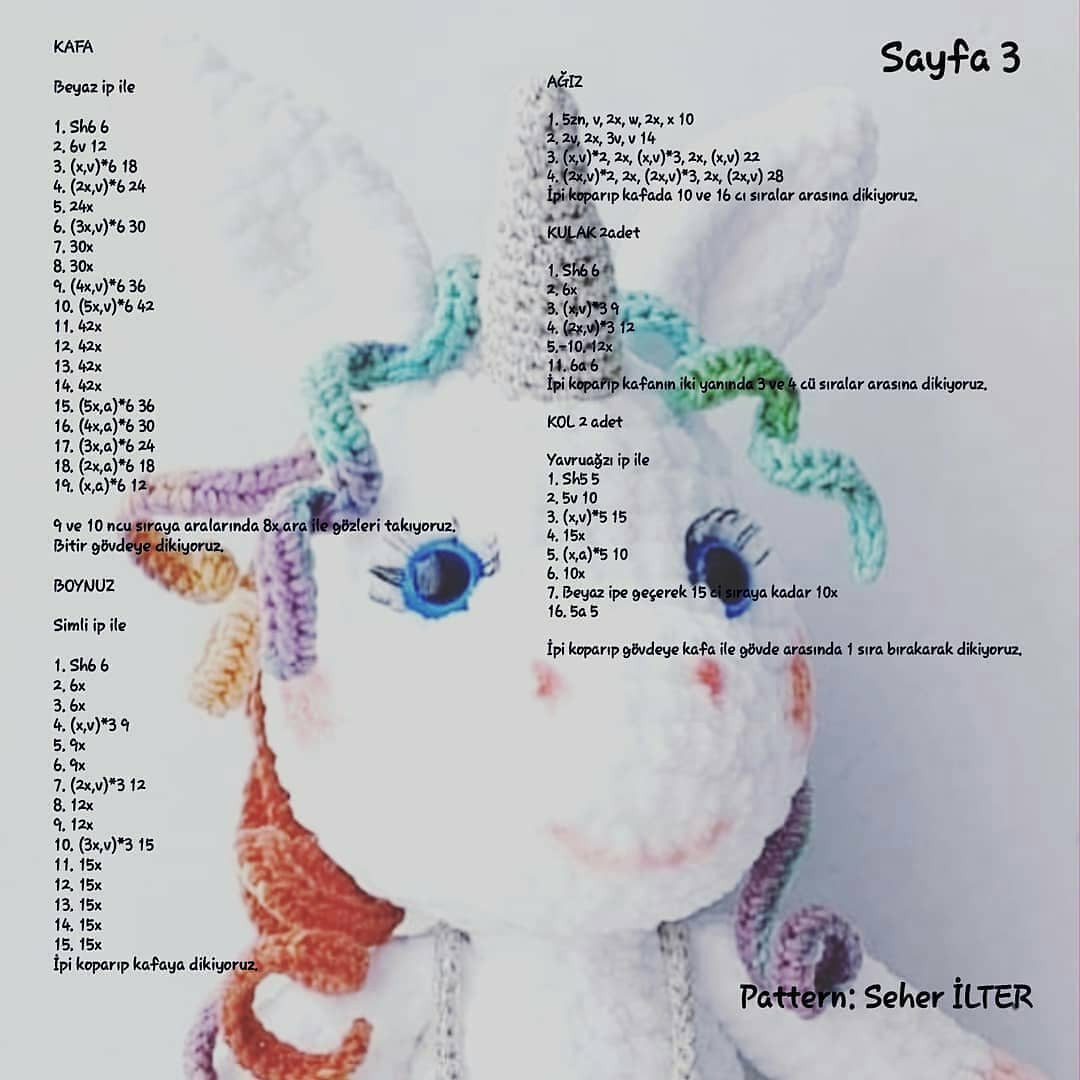 Tıpkı Resimdeki Unicorn Amigurumi Şeması