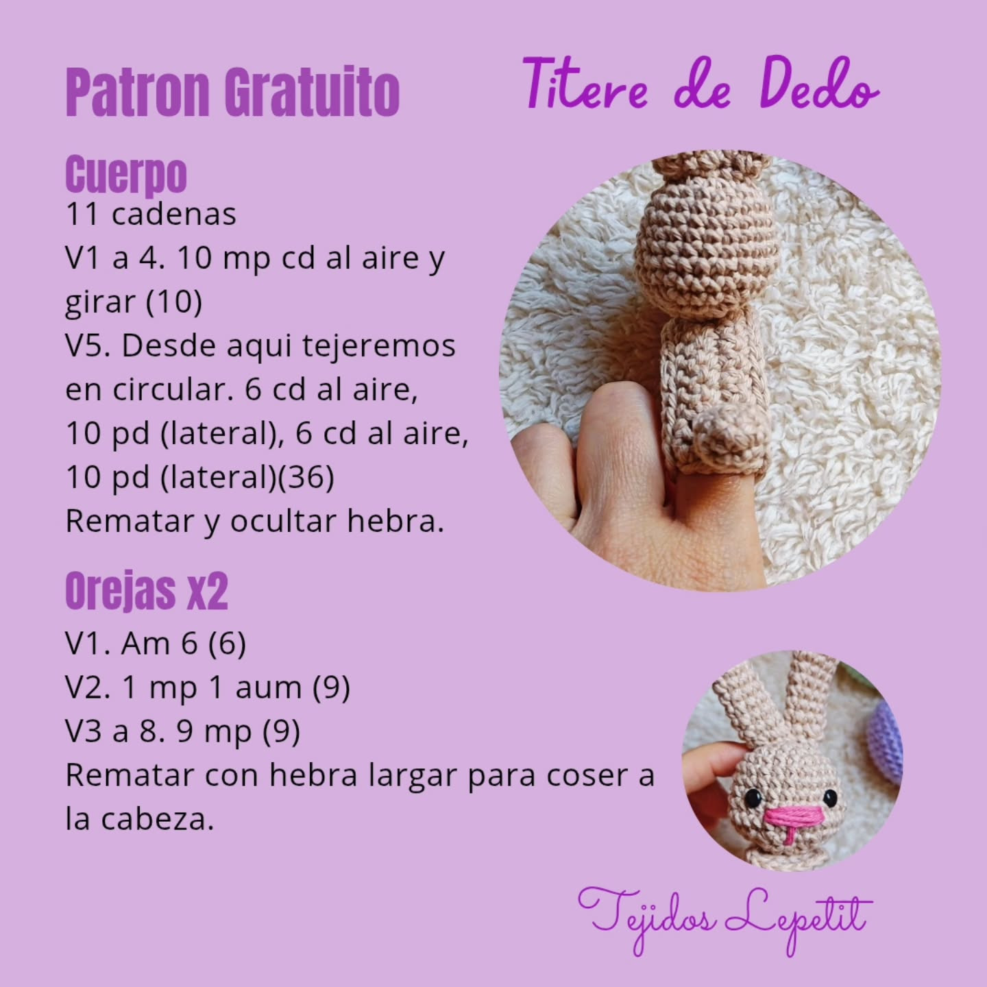Titere de dedo de conejo: patrón gratuito