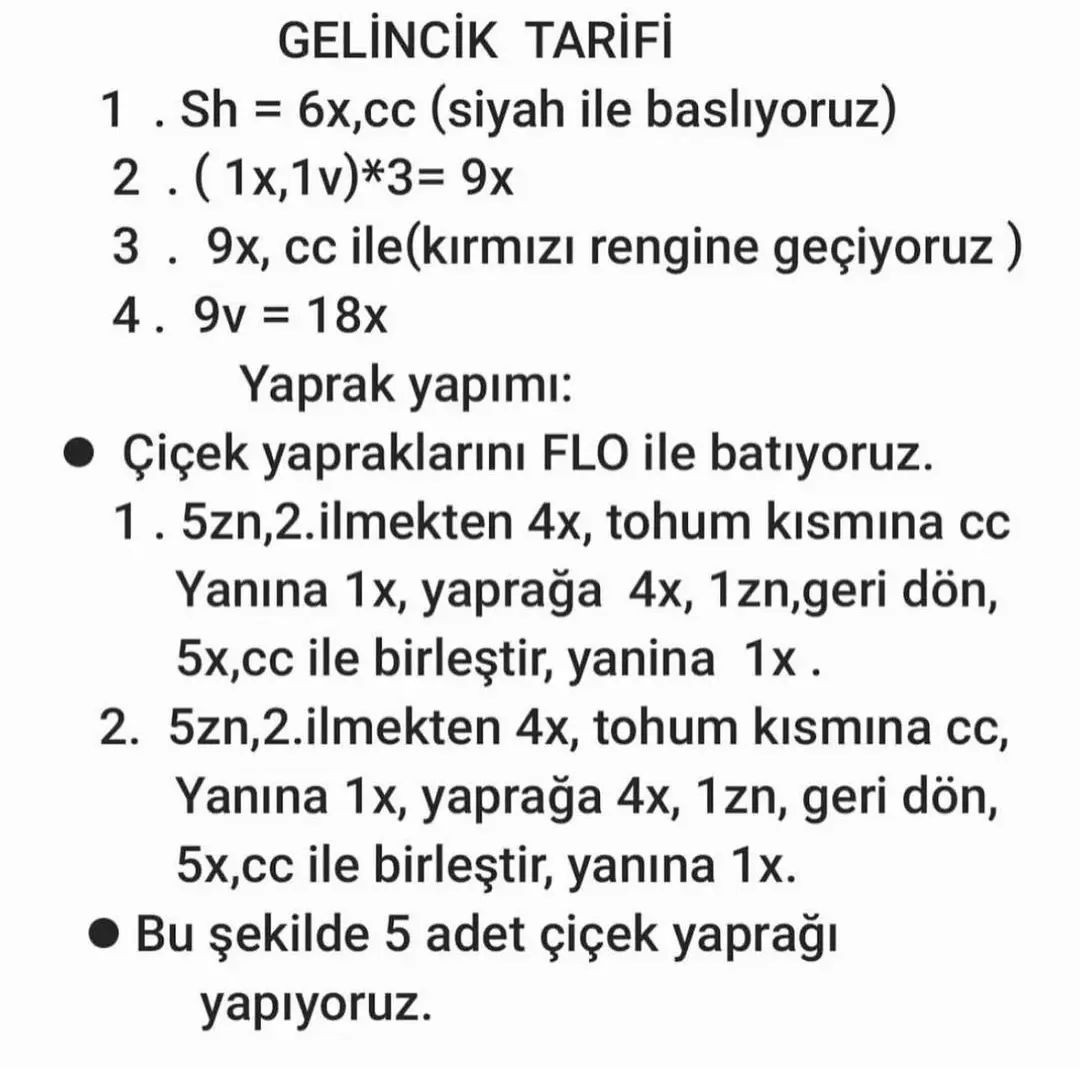 Türkçe:  Gelincik Ayraç: Tığ İşi Yapımı Şeması